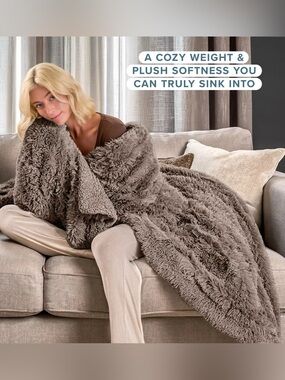 Shaggy Faux Fur Blanket by Bare Home - Throw, Taupe brown